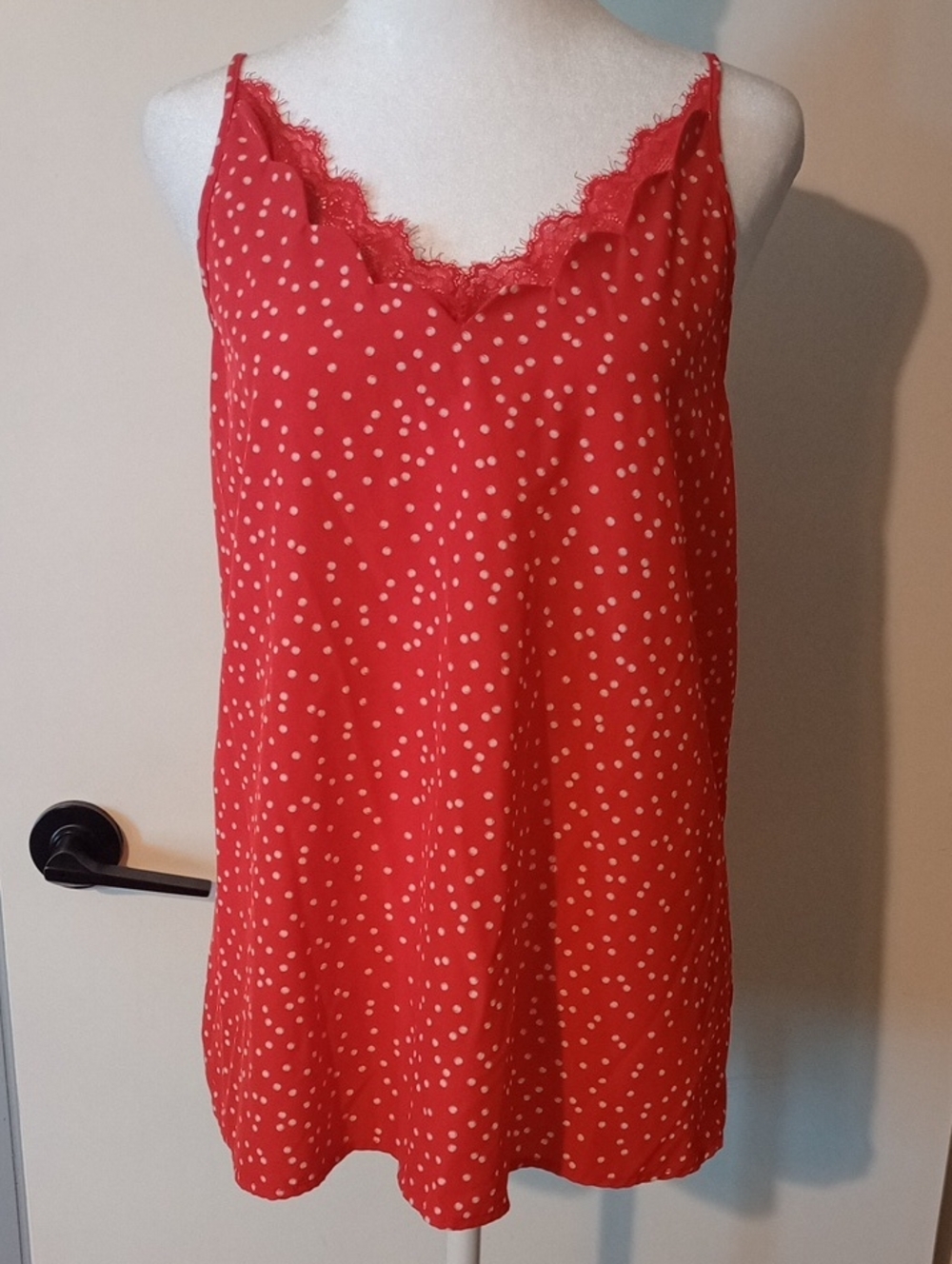 Entro Red Polka Dot Spaghetti Strap Tank Top Size Large